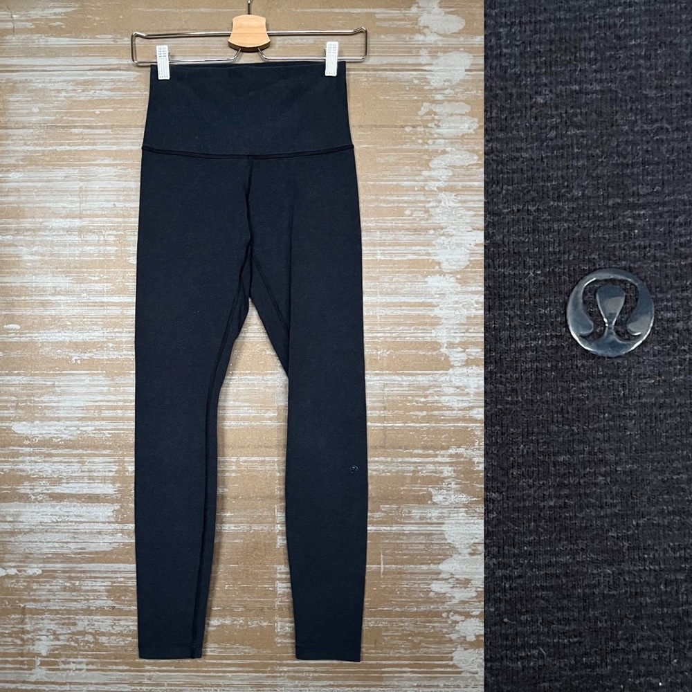 Lululemon Wunder Under Leggings Cotton Heathered Navy Athleisure Womens S